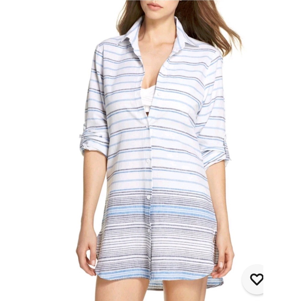 Tommy Bahama Womens Linen Cotton Striped Cover Up/Tunic Size Large